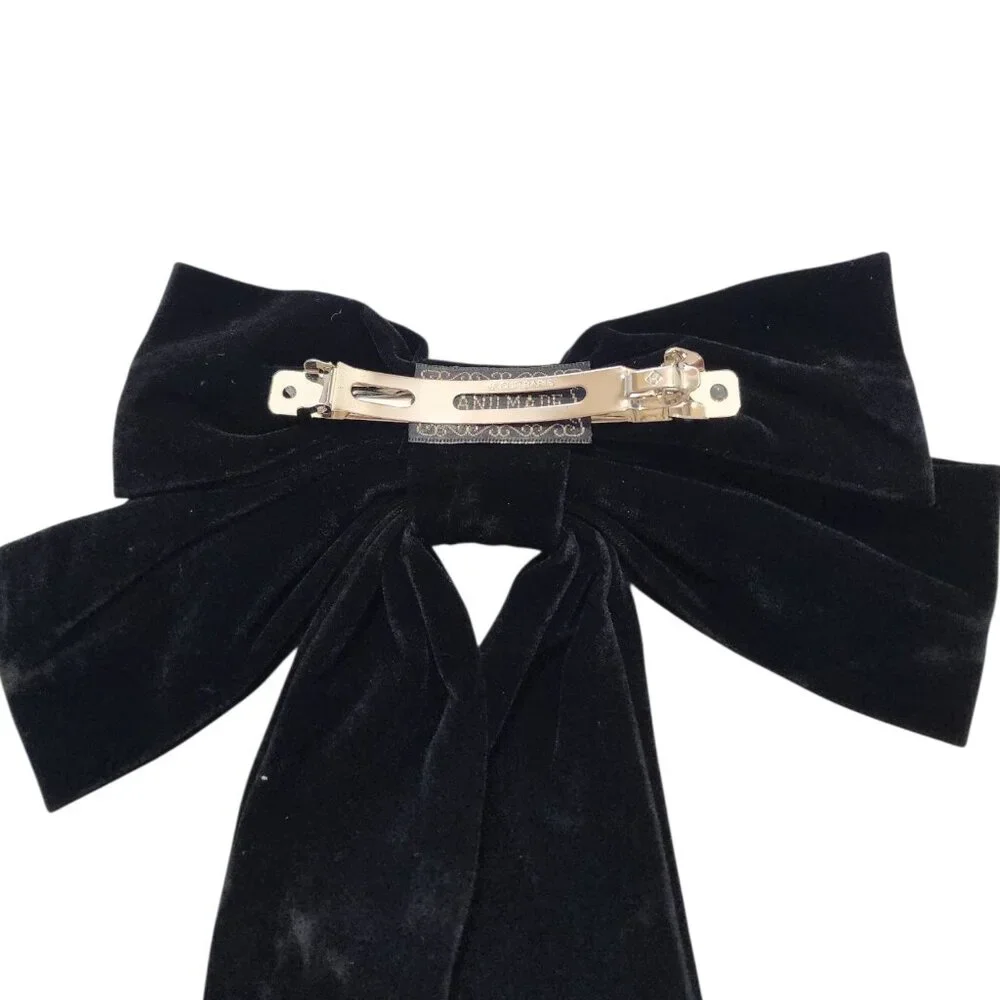 Commense large Black Hair Bow with Long Tail Black Bow Hair Clip with Metal Clip